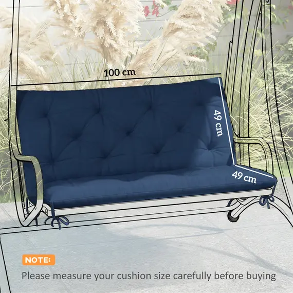 Buy 2 Seater Bench Pad, Garden Chair Cushion with Back and Ties for Indoor and Outdoor Use, 98 x 100 cm, Dark Blue, 3 image