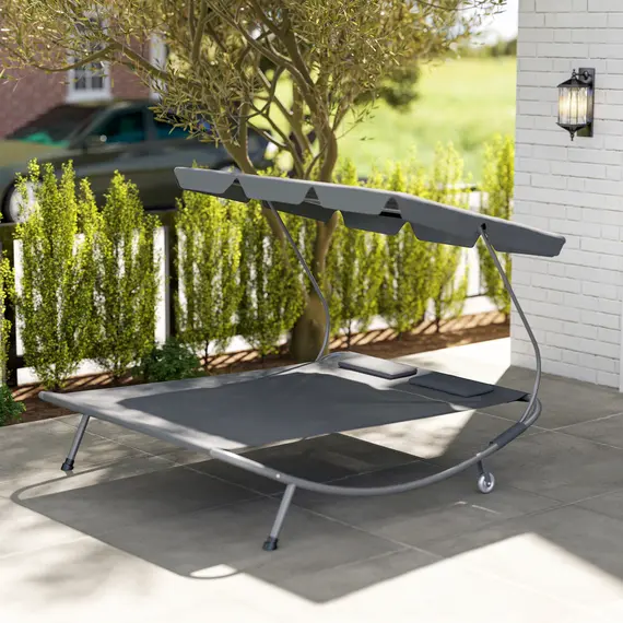 Buy Double Outdoor Bed, with Canopy - Light Grey, 8 image