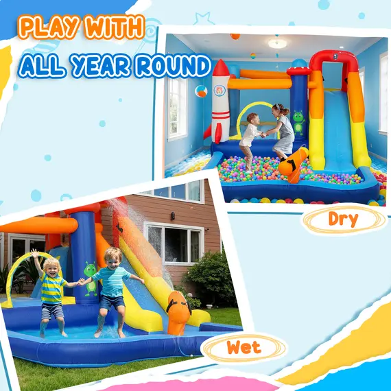 Buy 5 in 1 Bouncy Castle for Children with 550W Blower, Water Slide, Splash Pool, Jumping Area, Climbing Wall, Cannon, 8 image