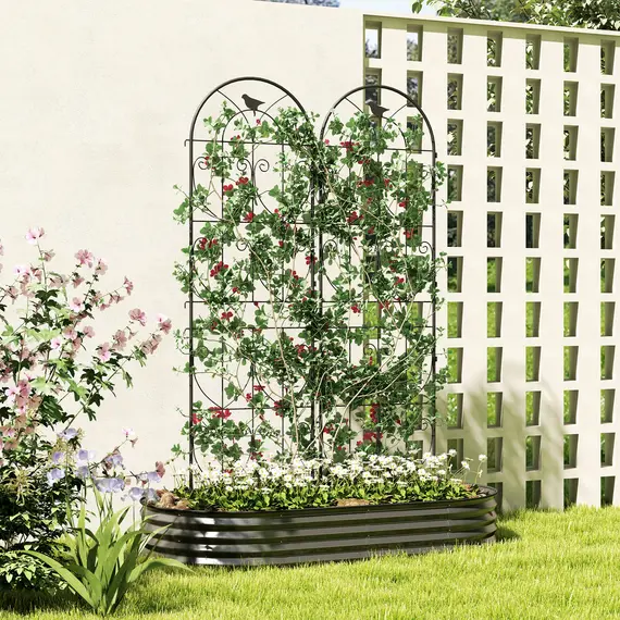 Buy Set of 2 Garden Trellis, Metal Fence Panels for Climbing Outdoor Plants, Flowers, 180 x 50cm, 2 image