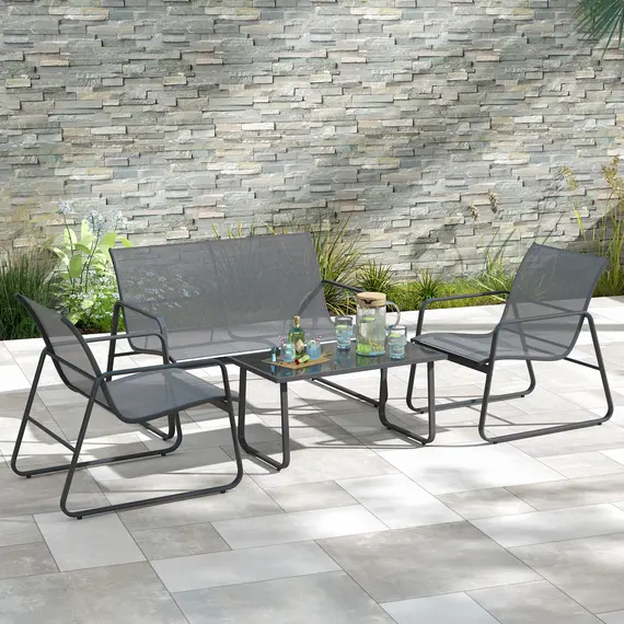 Buy Outsunny Four-Piece Minimalistic Garden Sofa Set - Light Grey, 7 image
