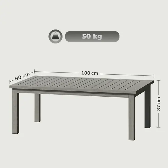 Buy 100cm x 60cm Aluminium Outdoor Coffee Table - Grey, 3 image