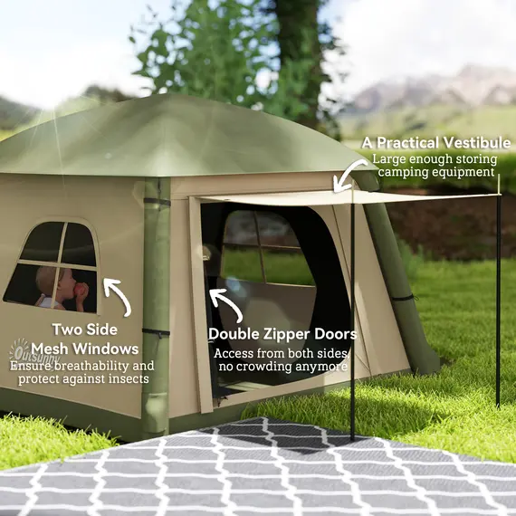 Buy Inflatable Camping Tent w/ Hand Pump, Easy Setup 1/2 Person Blow Up Tent Waterproof 190T Taffeta w/ Mesh Windows, Doors and Carry Bag, Brown, 6 image