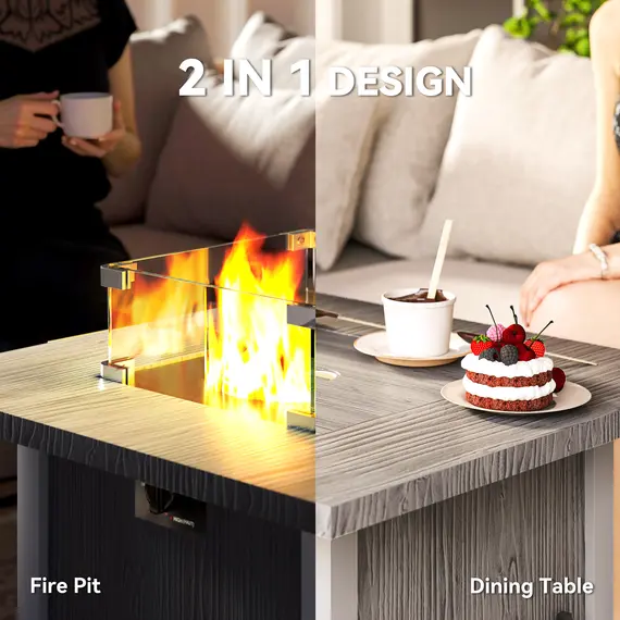 Buy 50,000 BTU Gas Fire Pit Table, with Cover - Dark Grey, 4 image
