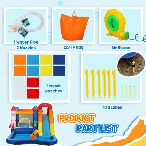 Buy 5 in 1 Bouncy Castle for Children with 550W Blower, Water Slide, Splash Pool, Jumping Area, Climbing Wall, Cannon, 9 image