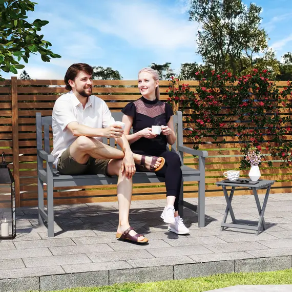 Buy 2-Seater Wooden Garden Bench Outdoor Patio Loveseat for Porch, Grey, 2 image