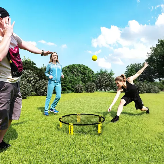 Buy Spike Game Set, Mini Beach Games Set with Net, 3 Balls and Ball Pump, Portable with Carrying Bag for Outdoor Team Sports, Yellow, 2 image