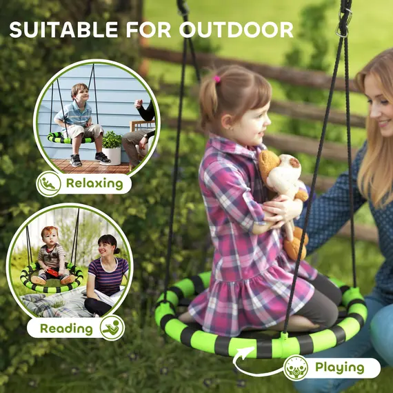 Buy 60cm Diameter Kid Nest Swing Seat with Height Adjustable Ropes, for Outdoor, Indoor, Black/Green, 6 image