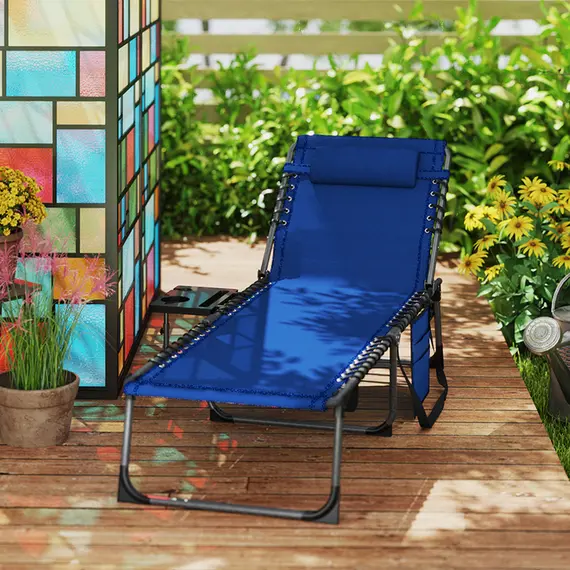 Buy Outsunny Five-Position Reclining Sun Lounger - Dark Blue, 9 image