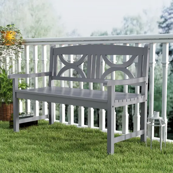 Buy 2-Seater Wooden Garden Bench Outdoor Patio Loveseat for Porch, Grey, 7 image