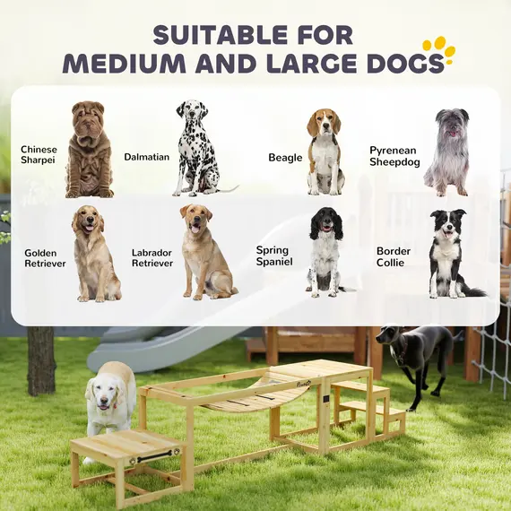 Buy 3 Pieces Wooden Dog Agility Training Equipment with Soft Bridge, Pause Platform and Pet Stair for Outdoor, Natural Wood, 6 image