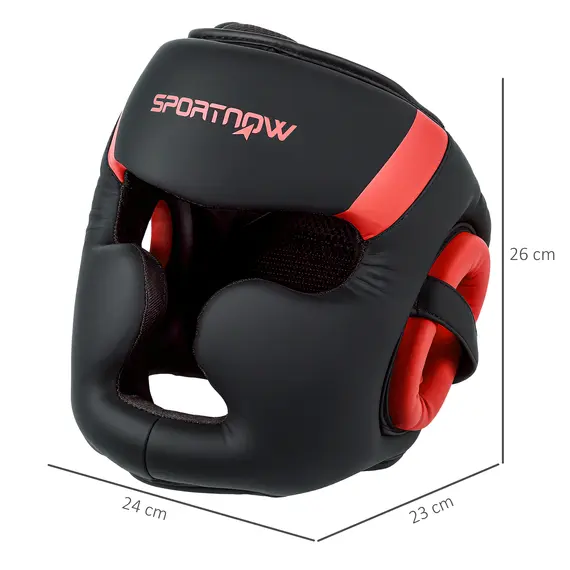 Buy SPORTNOW Boxing Headguard w/ Adjustable Strap for Sparring, Kickboxing, MMA, Red/Black, 3 image