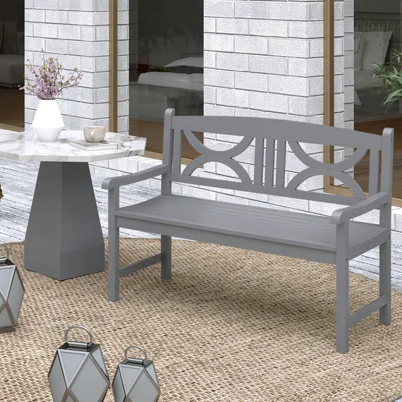 Buy 2-Seater Wooden Garden Bench Outdoor Patio Loveseat for Porch, Grey, 9 image