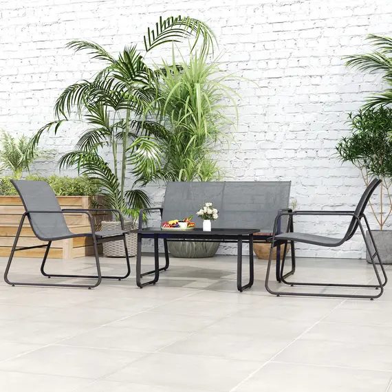 Buy Outsunny Four-Piece Minimalistic Garden Sofa Set - Light Grey, 9 image