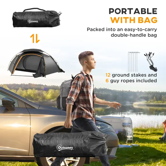 Buy Camping Tent with Self Inflatable Mattress, 1 Person Dome Tent with Removable Rainfly and Aluminium Frame, 2000mm Waterproof, Portable with Bags, for Fishing Hiking, Dark Grey/Grey, 7 image