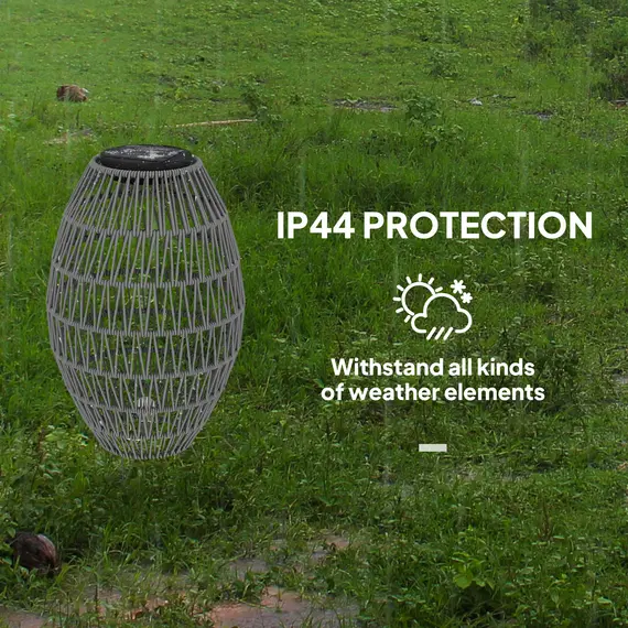 Buy Outsunny Rattan Solar Lamp, Garden Solar Lantern with Auto On/Off Light, IP44 Waterproof, Decorative Outdoor Rattan Lamp for Porch, Pathway, Grey, 7 image