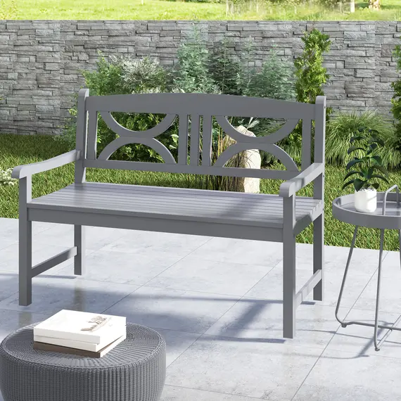 Buy 2-Seater Wooden Garden Bench Outdoor Patio Loveseat for Porch, Grey, 8 image