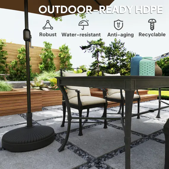 Buy Outsunny Garden Parasol Base Holder, 28kg Sand Filled, 23kg Water Filled, Sun Umbrella Base, Φ55 x 30H cm Black, 6 image