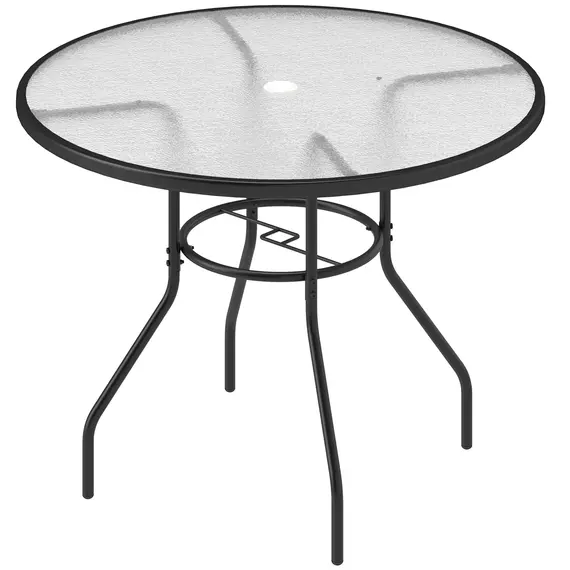 Buy Outsunny Glass-Top Garden Table, with Parasol Hole - Black