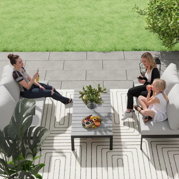 Buy Outsunny Four-Piece Garden Corner Sofa Set with 2 Loveseats and 2 Coffee Tables - Grey, 8 image