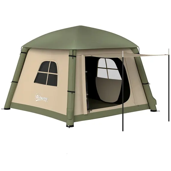 Buy Inflatable Camping Tent w/ Hand Pump, Easy Setup 1/2 Person Blow Up Tent Waterproof 190T Taffeta w/ Mesh Windows, Doors and Carry Bag, Brown