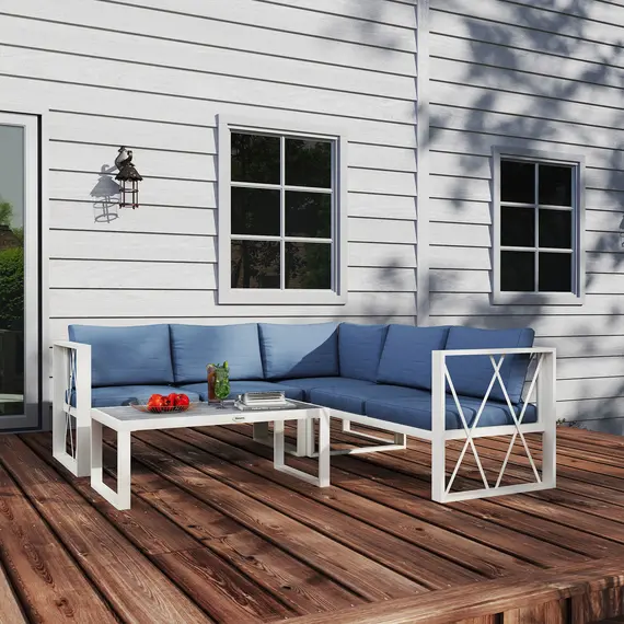 Buy Outsunny Four-Piece L Shaped Garden Furniture Set with 5-Level Adjustable Lounger - Grey, 9 image