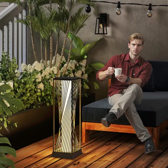 Buy Garden Rattan Lamp, 77 cm Tall Solar Rattan Floor Lamp, Solar Garden Light with Auto On/Off LED Lights, IP44 Waterproof for Outdoor, Porch, Pathway, Terrace, Grey, 2 image