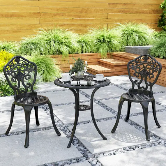 Buy Three-Piece Aluminium Floral Bistro Set - Black, 7 image