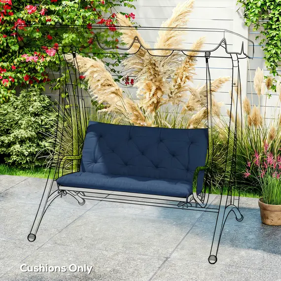 Buy 2 Seater Bench Pad, Garden Chair Cushion with Back and Ties for Indoor and Outdoor Use, 98 x 100 cm, Dark Blue, 8 image