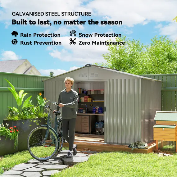 Buy Outsunny Garden Storage Shed, Metal Outdoor Storage Shed House with Foundation Kit, Ventilation, Doors, 9 x 6FT, Grey, 5 image