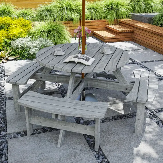 Buy 8-Seater Wooden Picnic Set-Fir Wood, 2 image