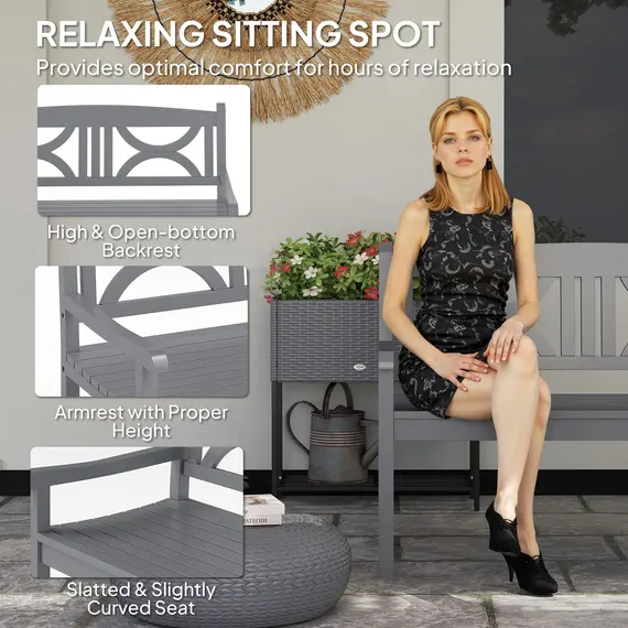 Buy 2-Seater Wooden Garden Bench Outdoor Patio Loveseat for Porch, Grey, 5 image