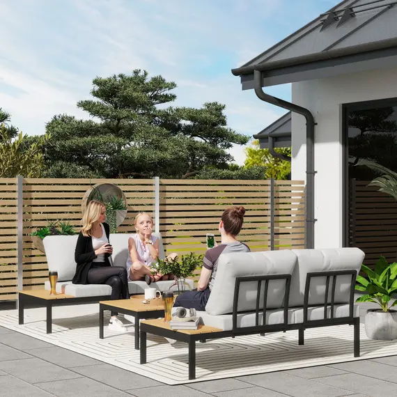 Buy Outsunny Four-Piece Garden Corner Sofa Set with 2 Loveseats and 2 Coffee Tables - Grey, 2 image