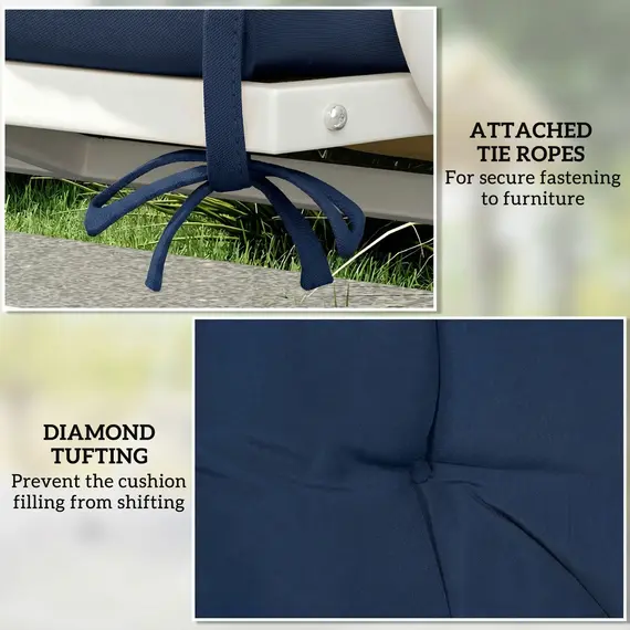 Buy 2 Seater Bench Pad, Garden Chair Cushion with Back and Ties for Indoor and Outdoor Use, 98 x 100 cm, Dark Blue, 6 image