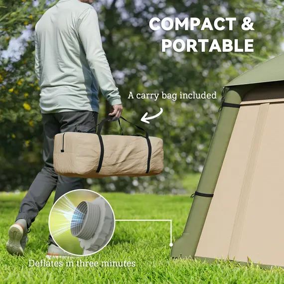 Buy Inflatable Camping Tent w/ Hand Pump, Easy Setup 1/2 Person Blow Up Tent Waterproof 190T Taffeta w/ Mesh Windows, Doors and Carry Bag, Brown, 8 image
