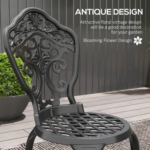 Buy Three-Piece Aluminium Floral Bistro Set - Black, 4 image