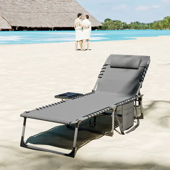 Buy Outsunny Five-Position Reclining Sun Lounger - Grey, 7 image