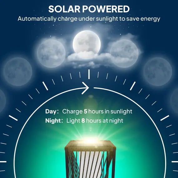 Buy Garden Rattan Lamp, 77 cm Tall Solar Rattan Floor Lamp, Solar Garden Light with Auto On/Off LED Lights, IP44 Waterproof for Outdoor, Porch, Pathway, Terrace, Grey, 4 image