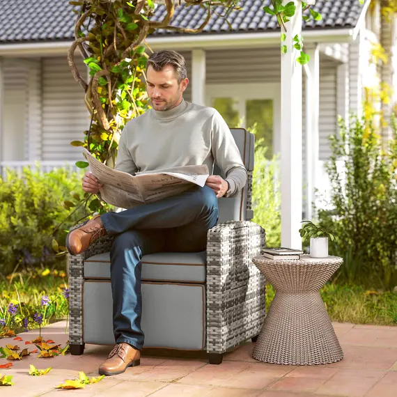 Buy 145° Reclining Rattan Armchair with Footrest - Mixed Grey, 2 image