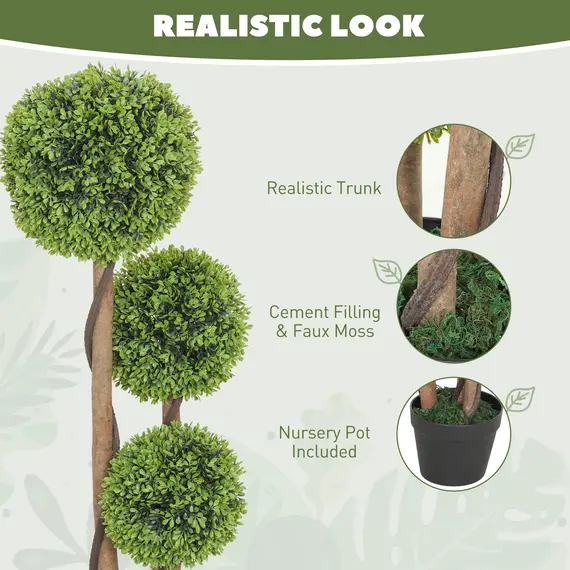 Buy Decorative Artificial Trees Boxwood Ball Topiary Trees Set of 2 in Pot, Fake Plants for Home Indoor Outdoor Decor, 4 image
