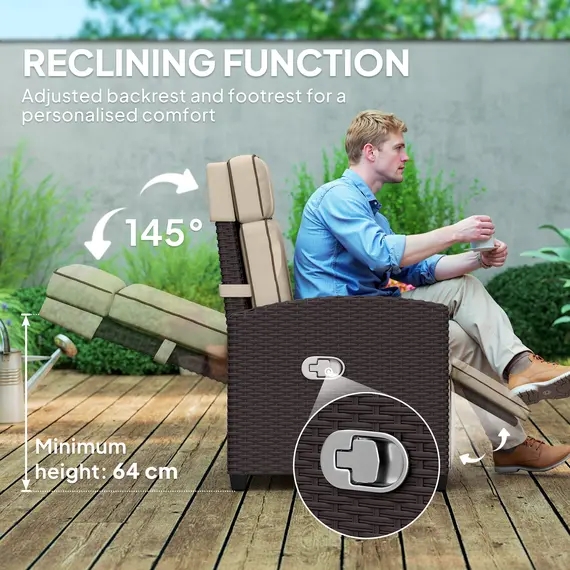 Buy 145° Reclining Rattan Armchair, with Footrest - Brown/Khaki, 4 image