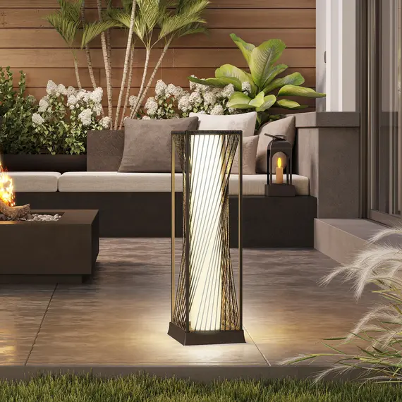 Buy Garden Rattan Lamp, 77 cm Tall Solar Rattan Floor Lamp, Solar Garden Light with Auto On/Off LED Lights, IP44 Waterproof for Outdoor, Porch, Pathway, Terrace, Grey, 9 image