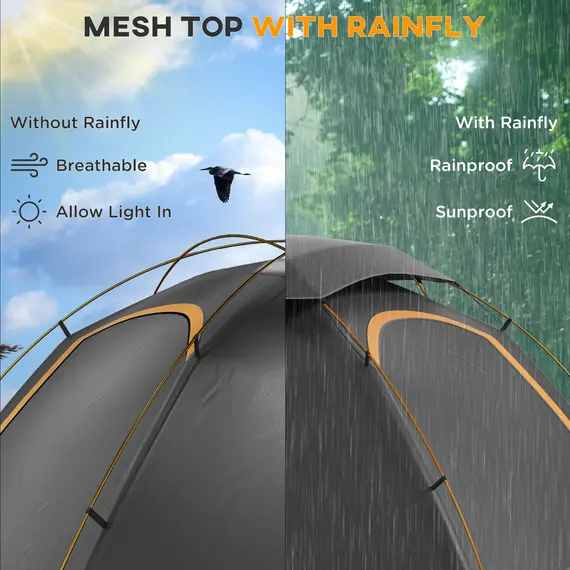 Buy Camping Tent with Self Inflatable Mattress, 1 Person Dome Tent with Removable Rainfly and Aluminium Frame, 2000mm Waterproof, Portable with Bags, for Fishing Hiking, Dark Grey/Khaki, 4 image