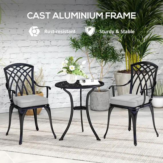 Buy Three-Piece Cast Aluminium Bistro Set - Black, 6 image