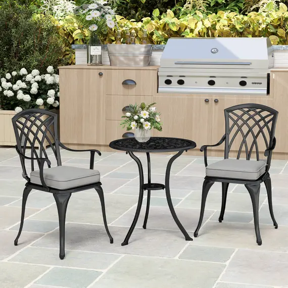 Buy Three-Piece Cast Aluminium Bistro Set - Black, 7 image