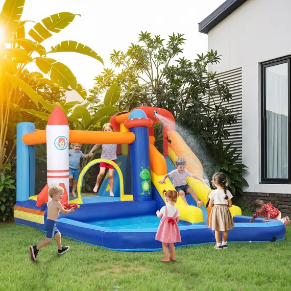 Buy 5 in 1 Bouncy Castle for Children with 550W Blower, Water Slide, Splash Pool, Jumping Area, Climbing Wall, Cannon, 2 image