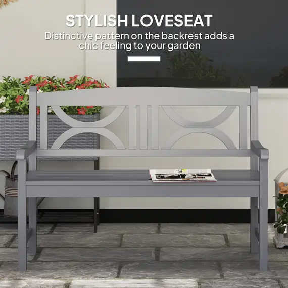 Buy 2-Seater Wooden Garden Bench Outdoor Patio Loveseat for Porch, Grey, 4 image