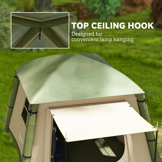 Buy Inflatable Camping Tent w/ Hand Pump, Easy Setup 1/2 Person Blow Up Tent Waterproof 190T Taffeta w/ Mesh Windows, Doors and Carry Bag, Brown, 7 image