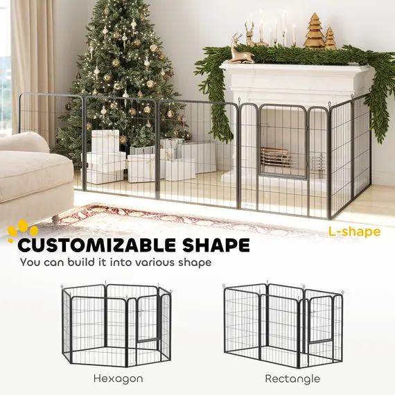 Buy Six-Panel Dog Playpen with Door, for Medium Dogs, Indoors, Outdoors, 80cm Tall, Black, 4 image