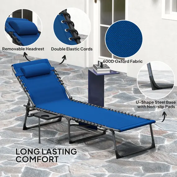 Buy Outsunny Five-Position Reclining Sun Lounger - Dark Blue, 5 image
